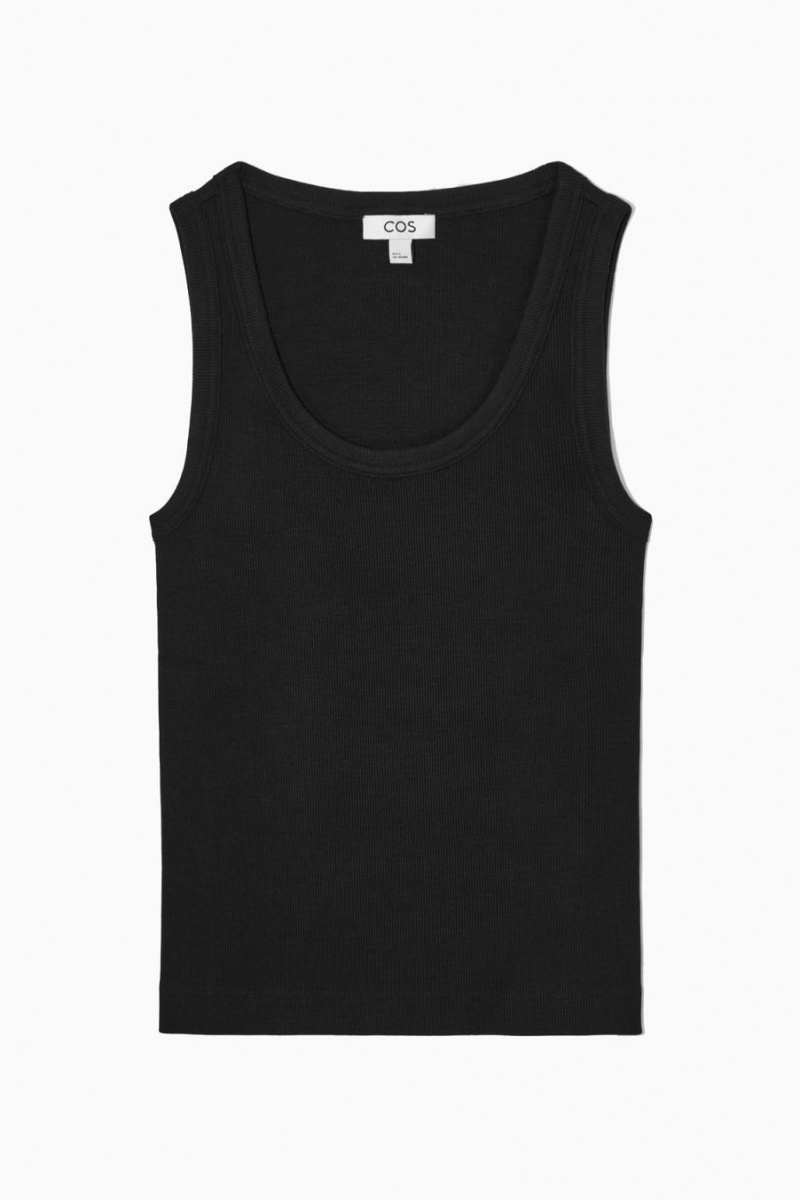 COS Scoop-neck Bordázott Trikó Női Fekete | ZDF-386159