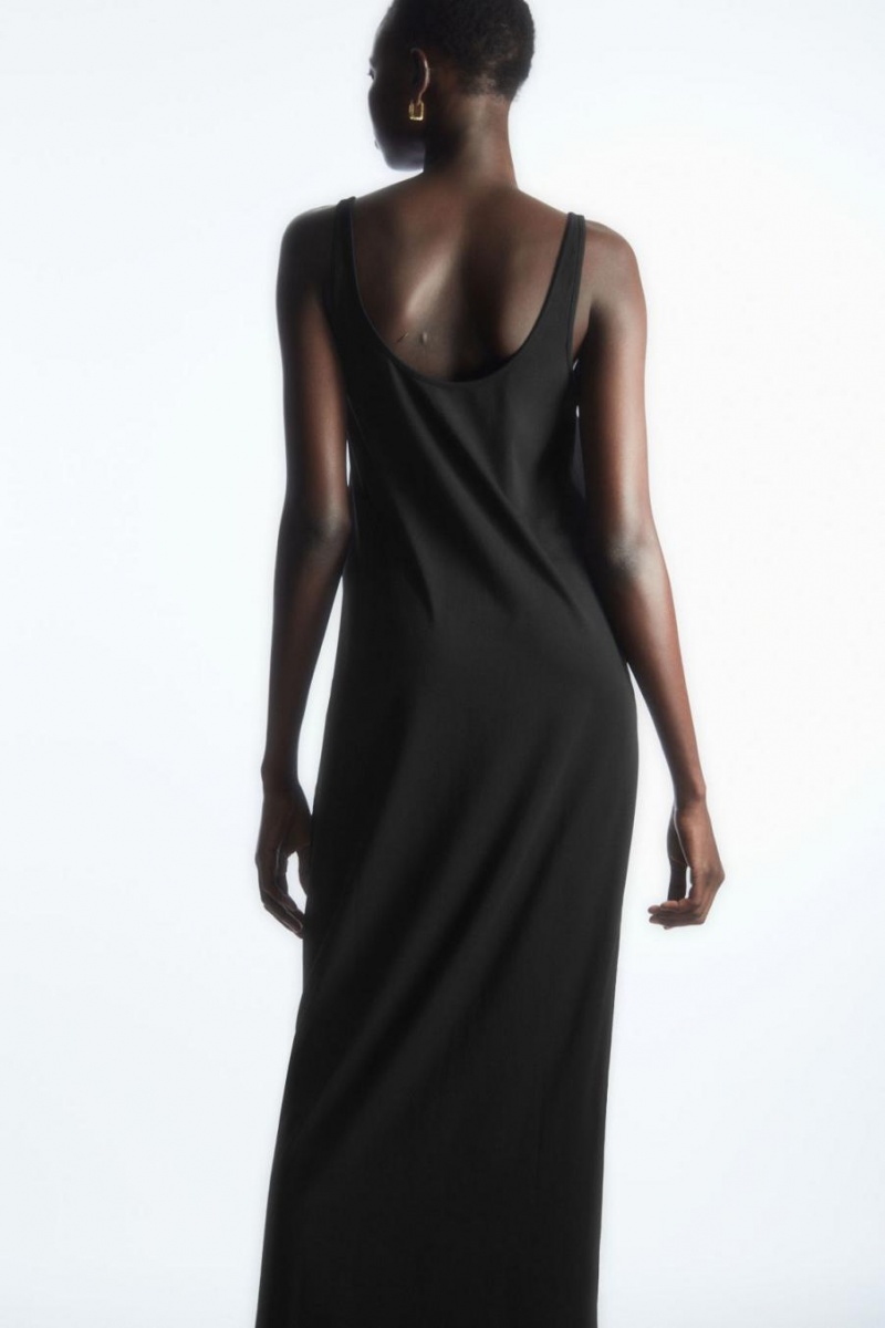 COS Scoop-neck Jersey Midi Ruha Női Fekete | RSW-074931