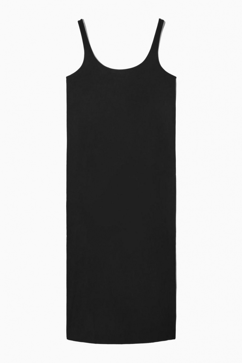 COS Scoop-neck Jersey Midi Ruha Női Fekete | RSW-074931