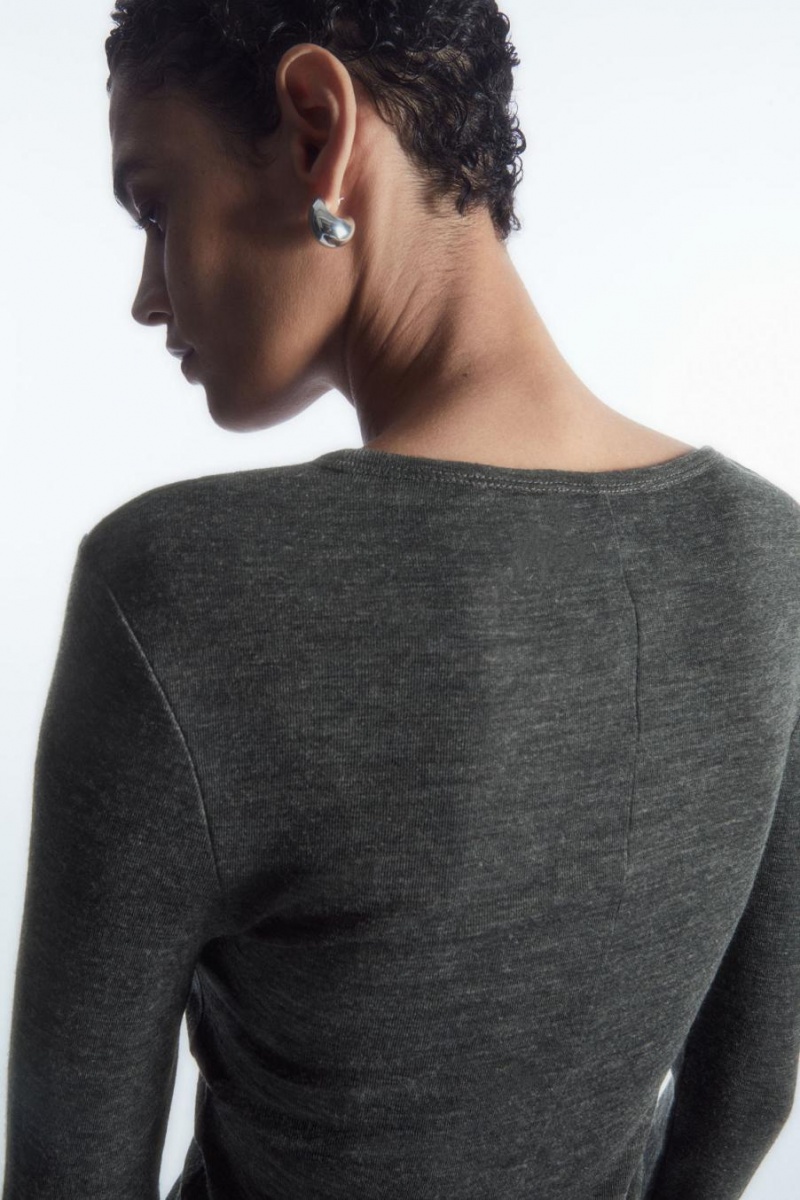 COS Scoop-neck Merino Gyapjú Long-sleeved Felső Női Sötétszürke | ZRO-974318
