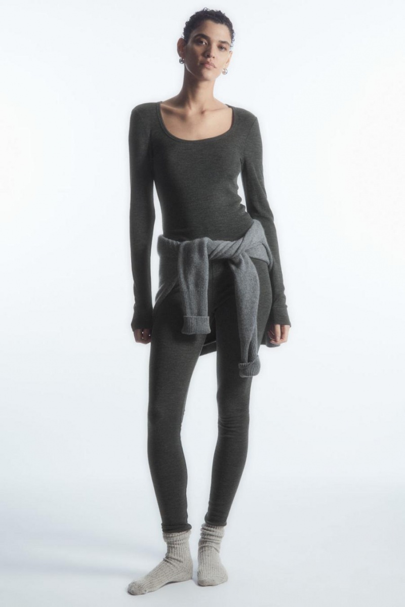 COS Scoop-neck Merino Gyapjú Long-sleeved Felső Női Sötétszürke | ZRO-974318