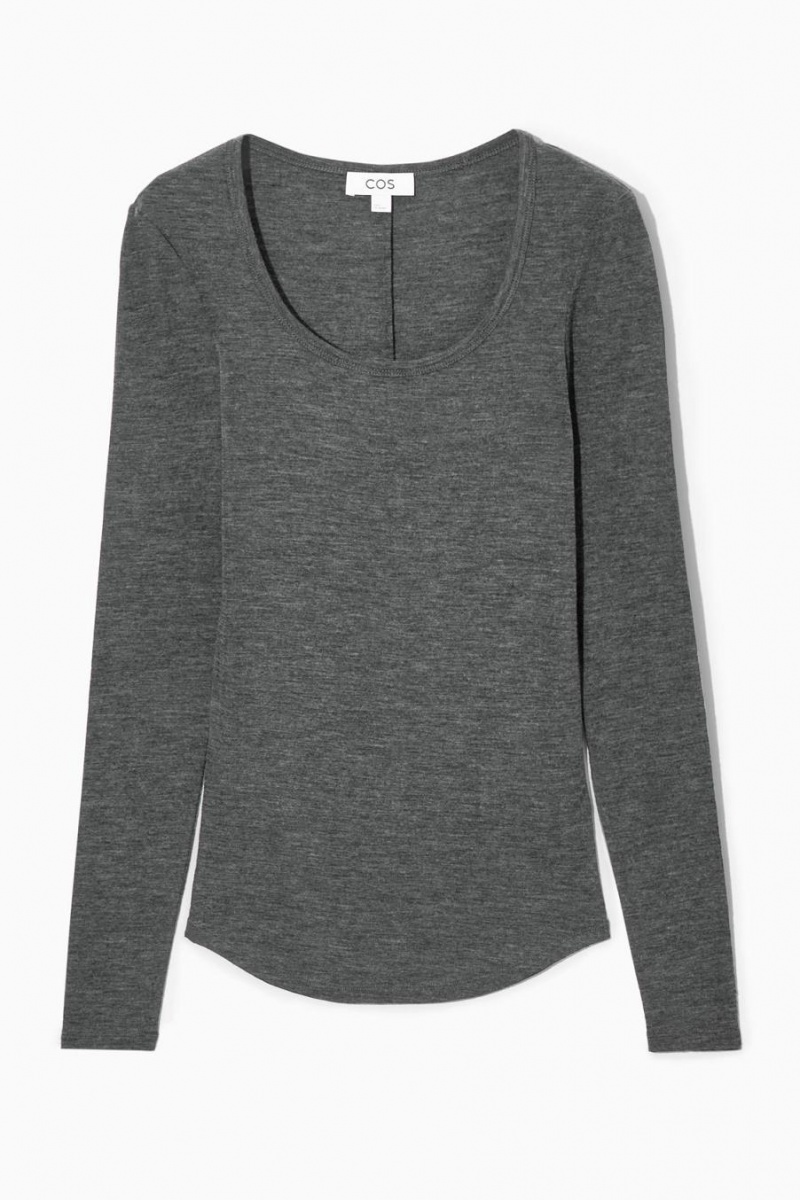 COS Scoop-neck Merino Gyapjú Long-sleeved Felső Női Sötétszürke | ZRO-974318