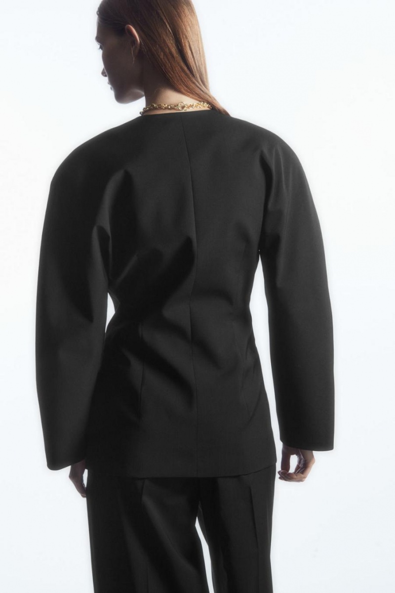 COS Sculpted Collarless Gyapjú Blézer Női Fekete | IWO-725813
