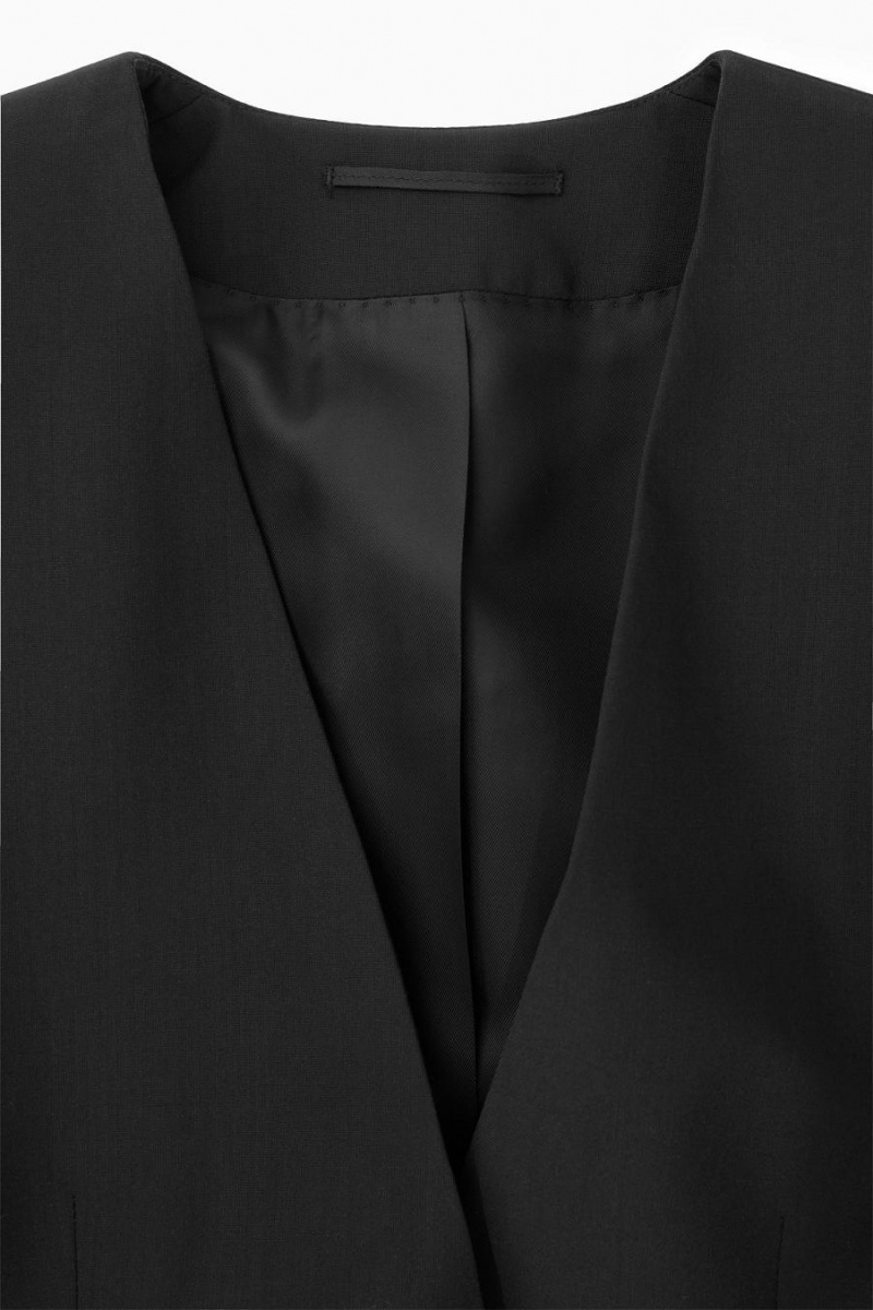 COS Sculpted Collarless Gyapjú Blézer Női Fekete | IWO-725813