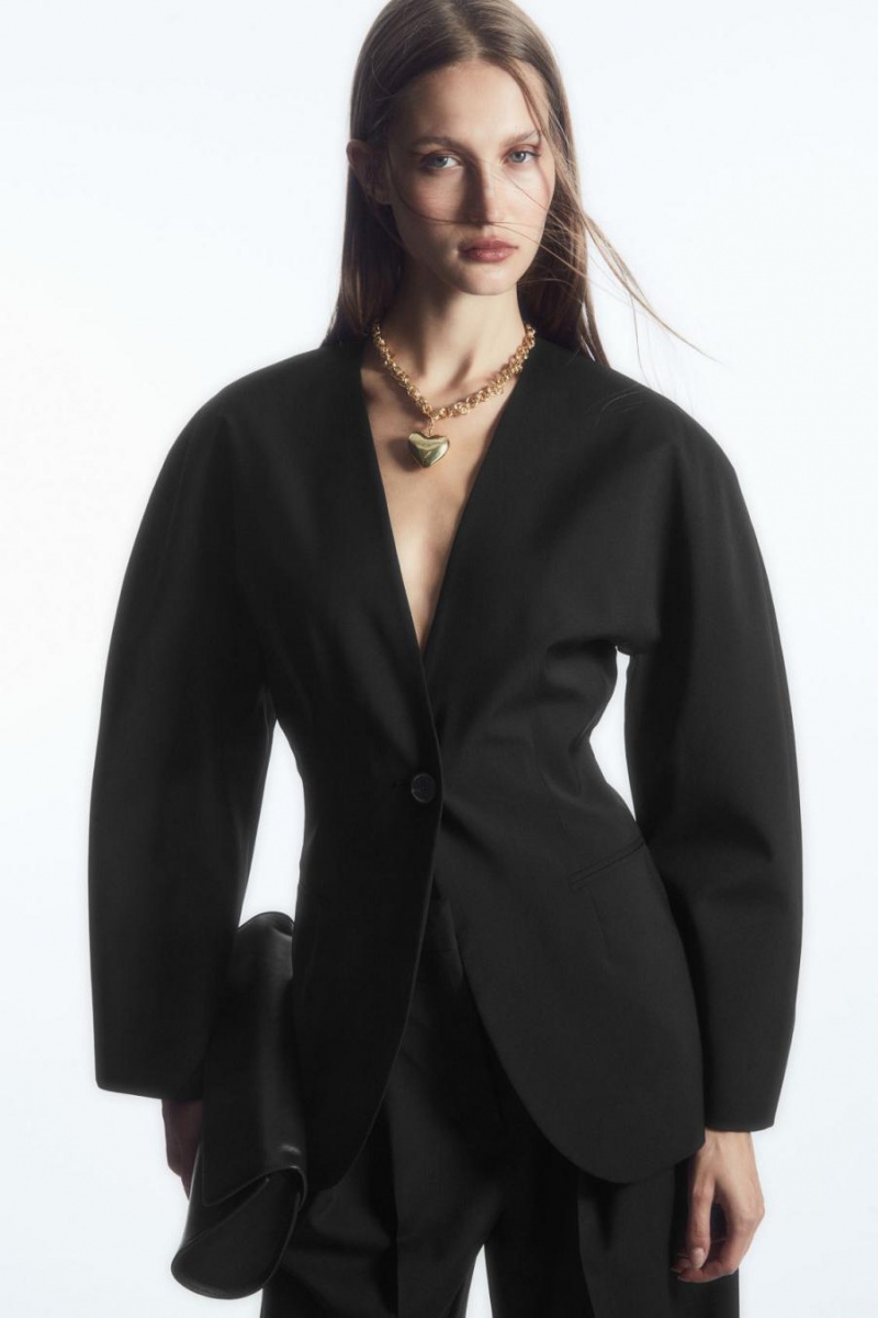 COS Sculpted Collarless Gyapjú Blézer Női Fekete | IWO-725813