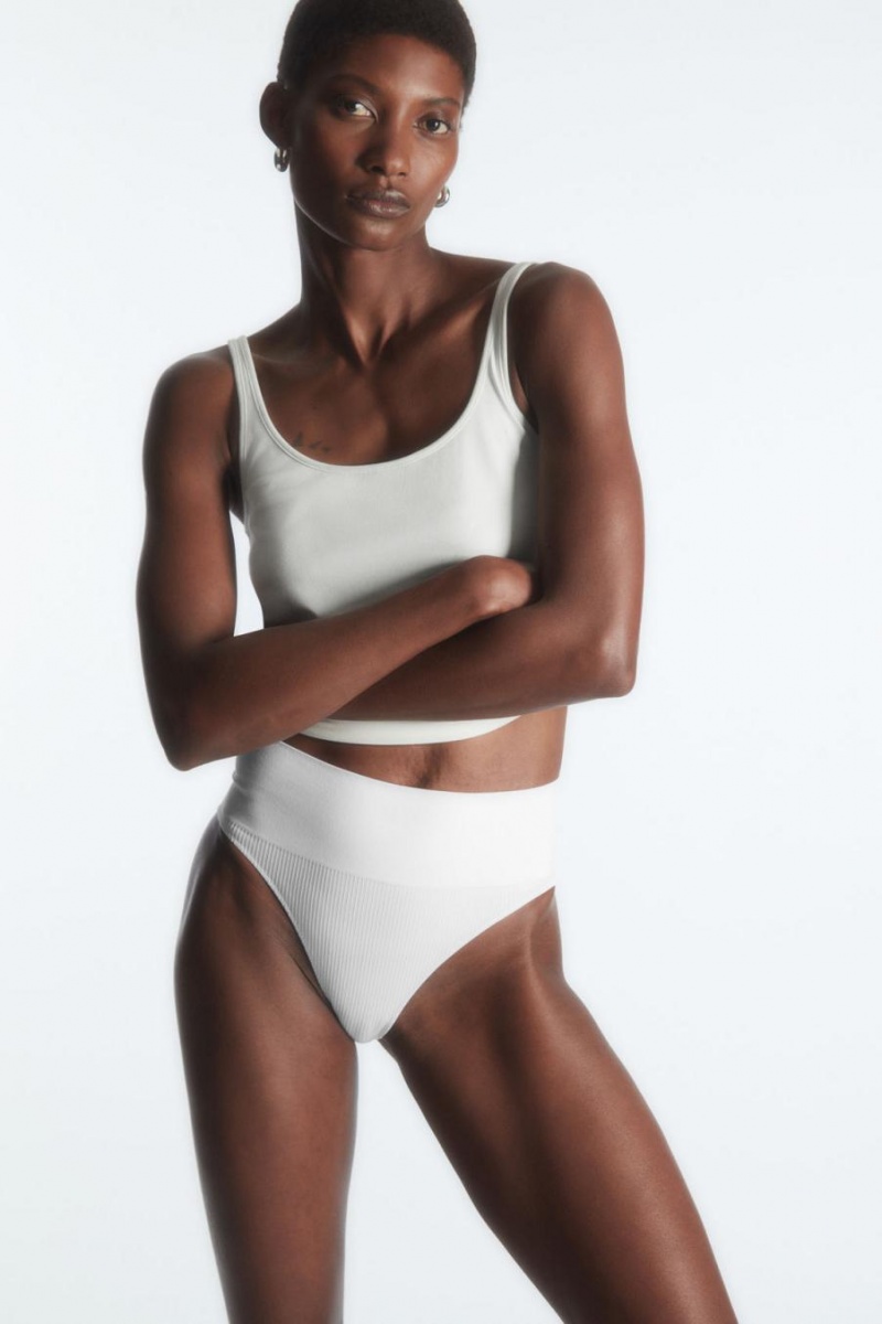 COS Seamless Bordázott High-waisted Rövidnadrágok Női Fehér | VPS-539706