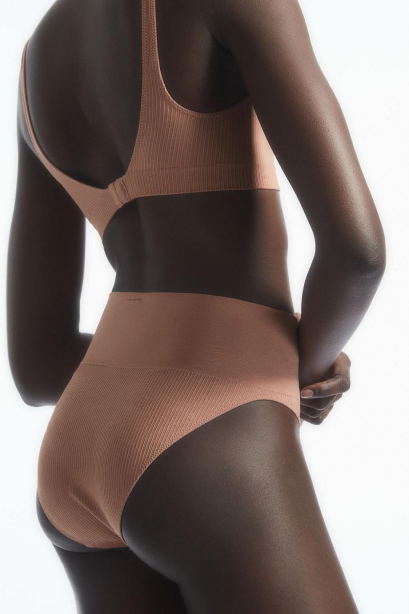 COS Seamless Bordázott High-waisted Rövidnadrágok Női Sötétbézs | ZBU-172058