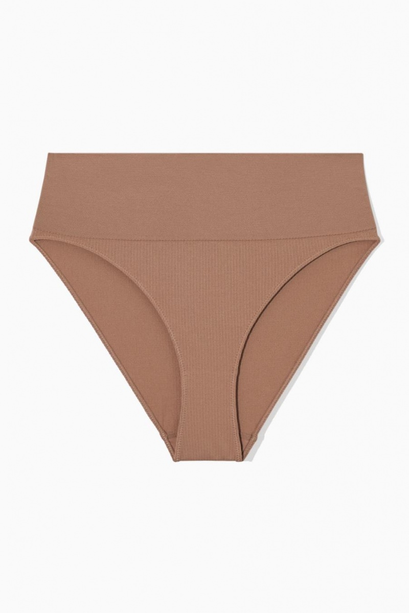COS Seamless Bordázott High-waisted Rövidnadrágok Női Sötétbézs | ZBU-172058