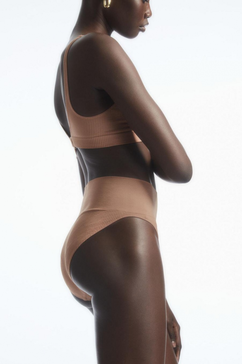 COS Seamless Bordázott High-waisted Rövidnadrágok Női Sötétbézs | ZBU-172058