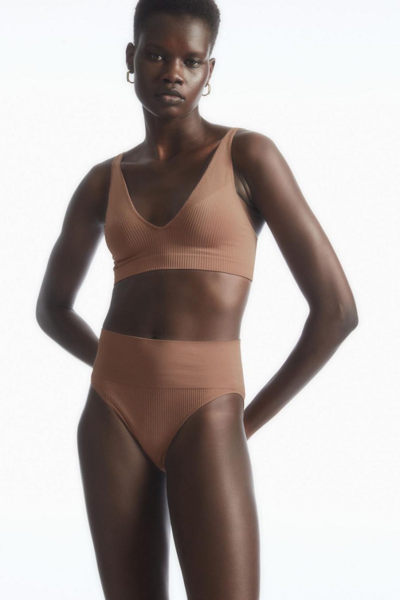 COS Seamless Bordázott Melltartó Női Sötétbézs | SXP-320814
