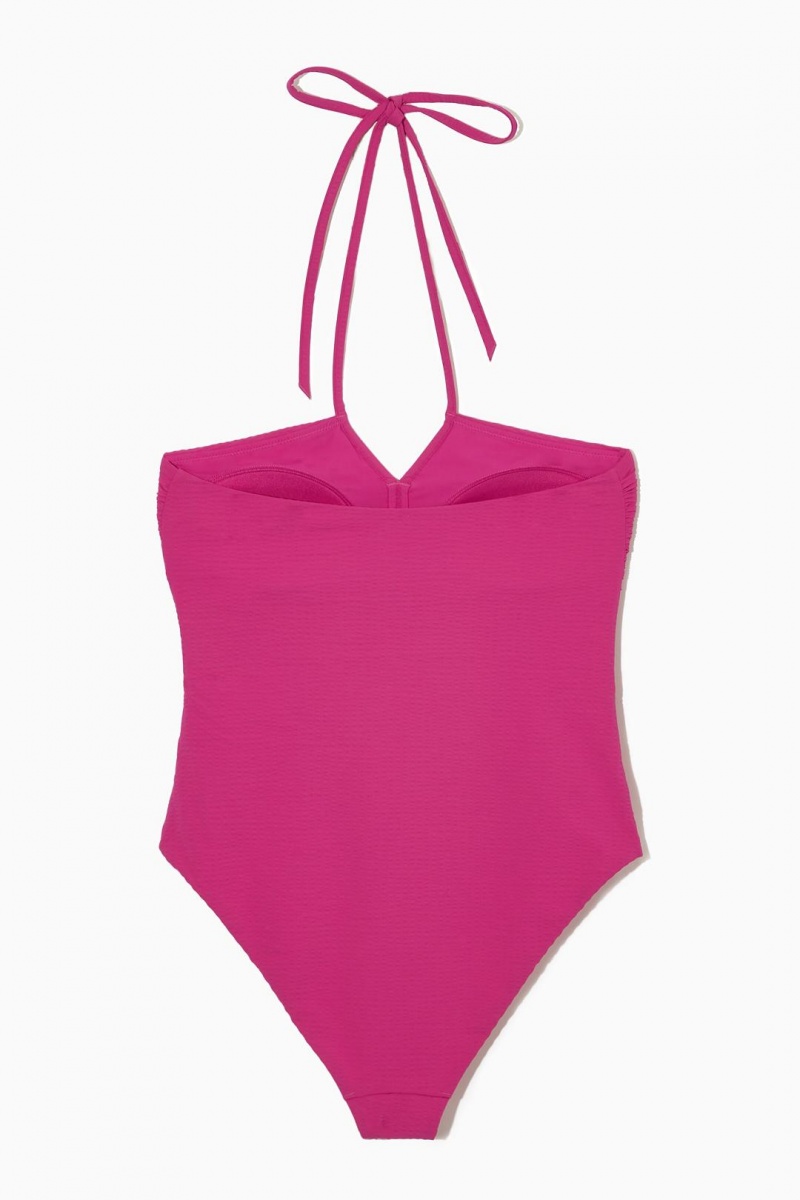 COS Seersucker Halterneck Swimsuit Úszóruhák Női Világos Rózsaszín | TFM-907425