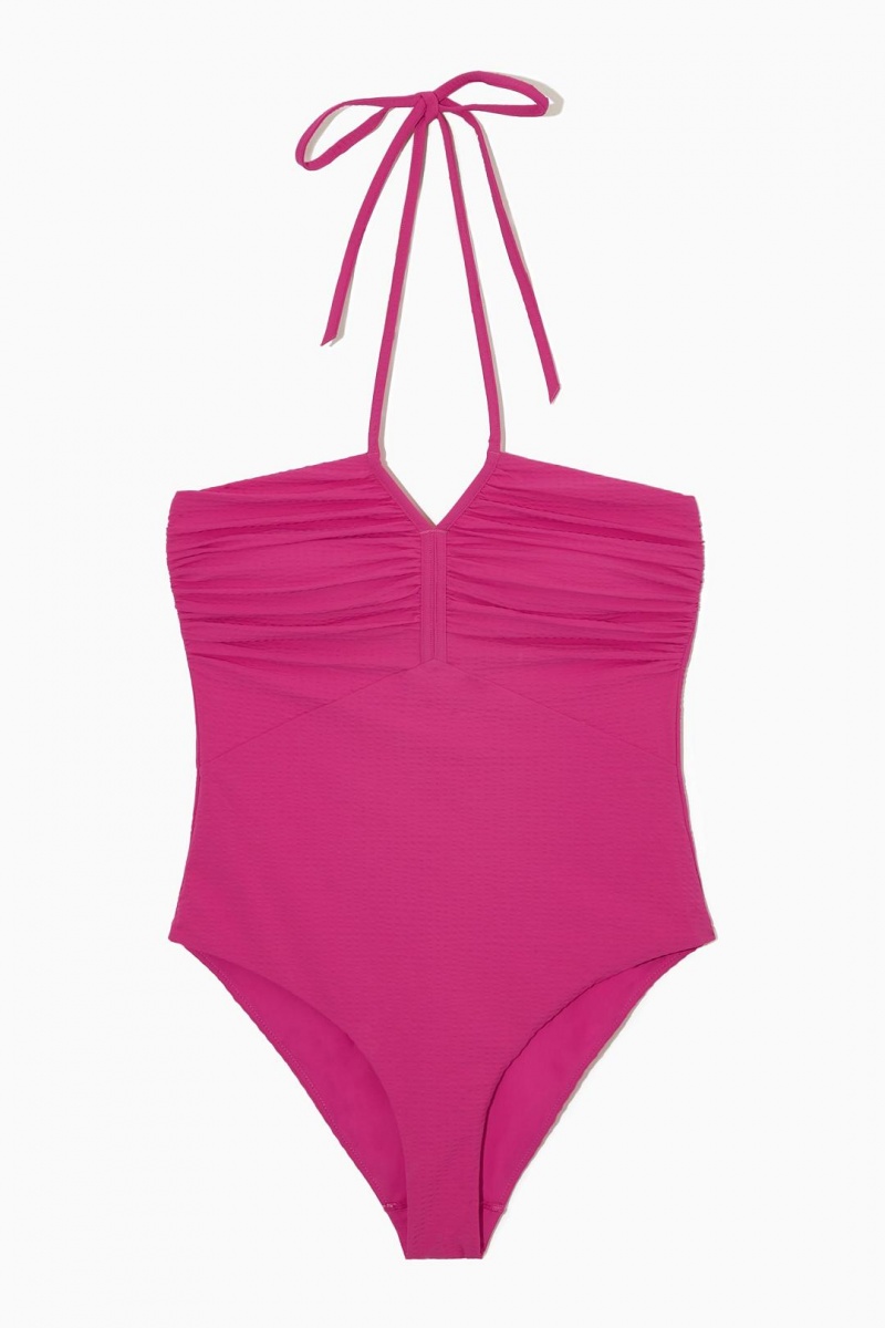 COS Seersucker Halterneck Swimsuit Úszóruhák Női Világos Rózsaszín | TFM-907425