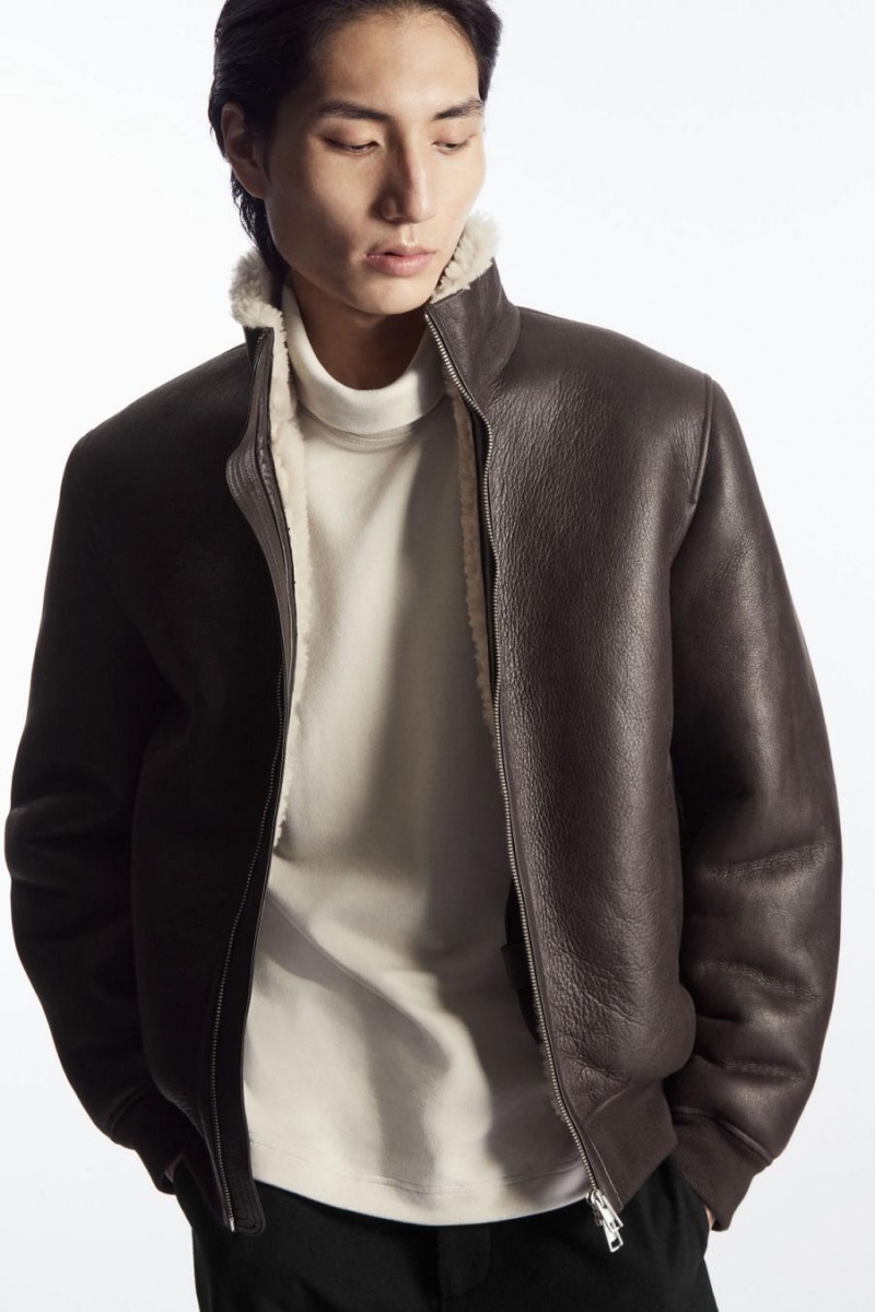 COS Shearling Bomber Kabát Férfi Sötétbarna | MTZ-395748