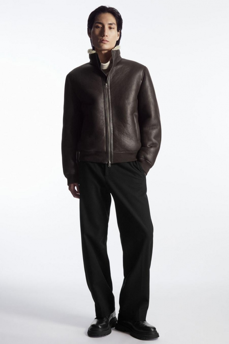 COS Shearling Bomber Kabát Férfi Sötétbarna | MTZ-395748