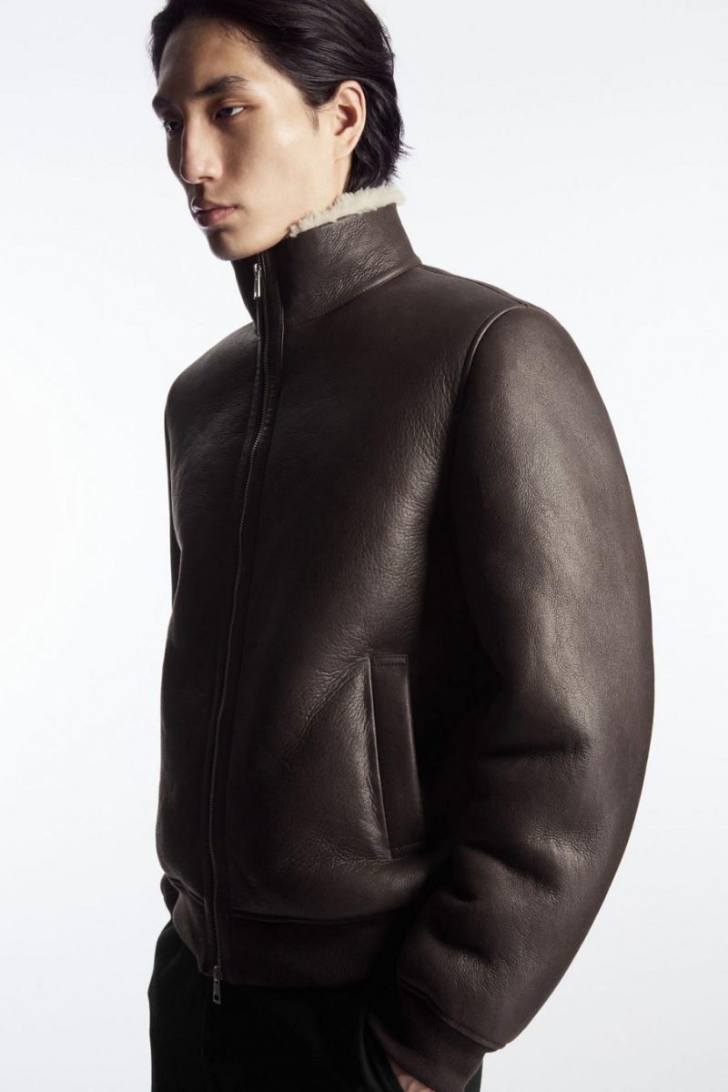 COS Shearling Bomber Kabát Férfi Sötétbarna | MTZ-395748