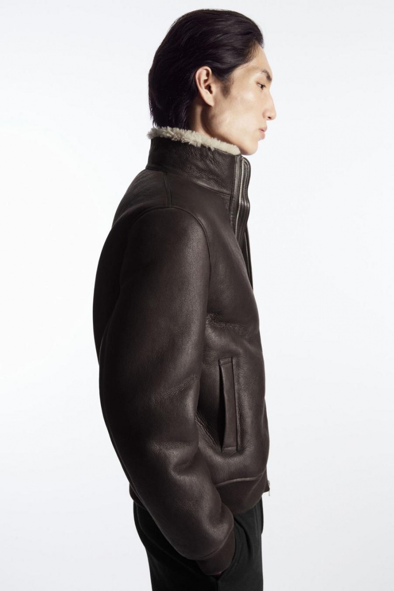 COS Shearling Bomber Kabát Férfi Sötétbarna | MTZ-395748