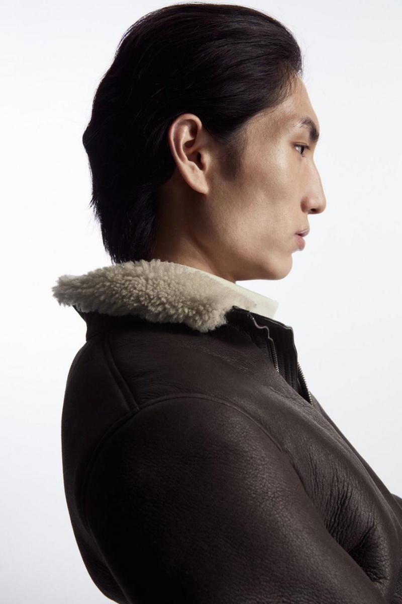 COS Shearling Bomber Kabát Férfi Sötétbarna | MTZ-395748