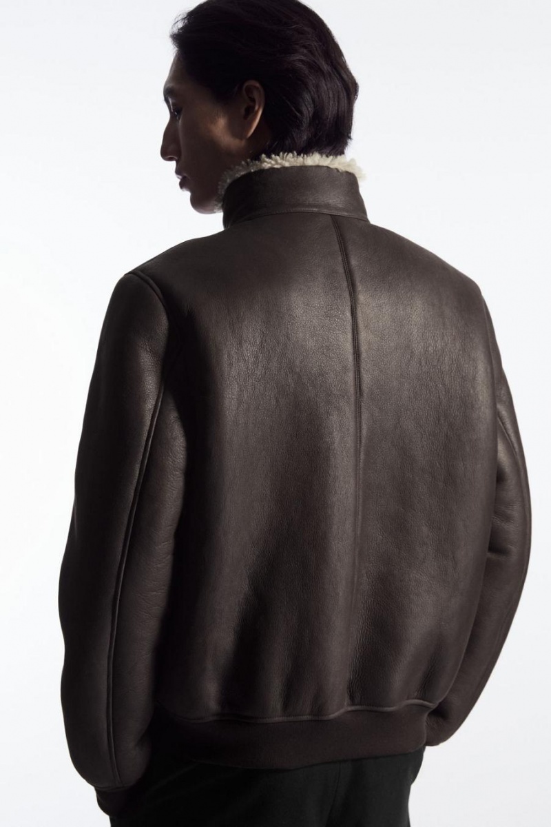 COS Shearling Bomber Kabát Férfi Sötétbarna | MTZ-395748