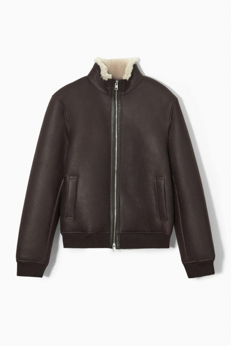 COS Shearling Bomber Kabát Férfi Sötétbarna | MTZ-395748