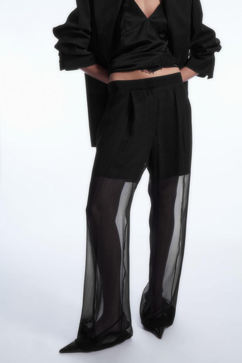 COS Sheer Silk Nadrág Női Fekete | CUZ-128539