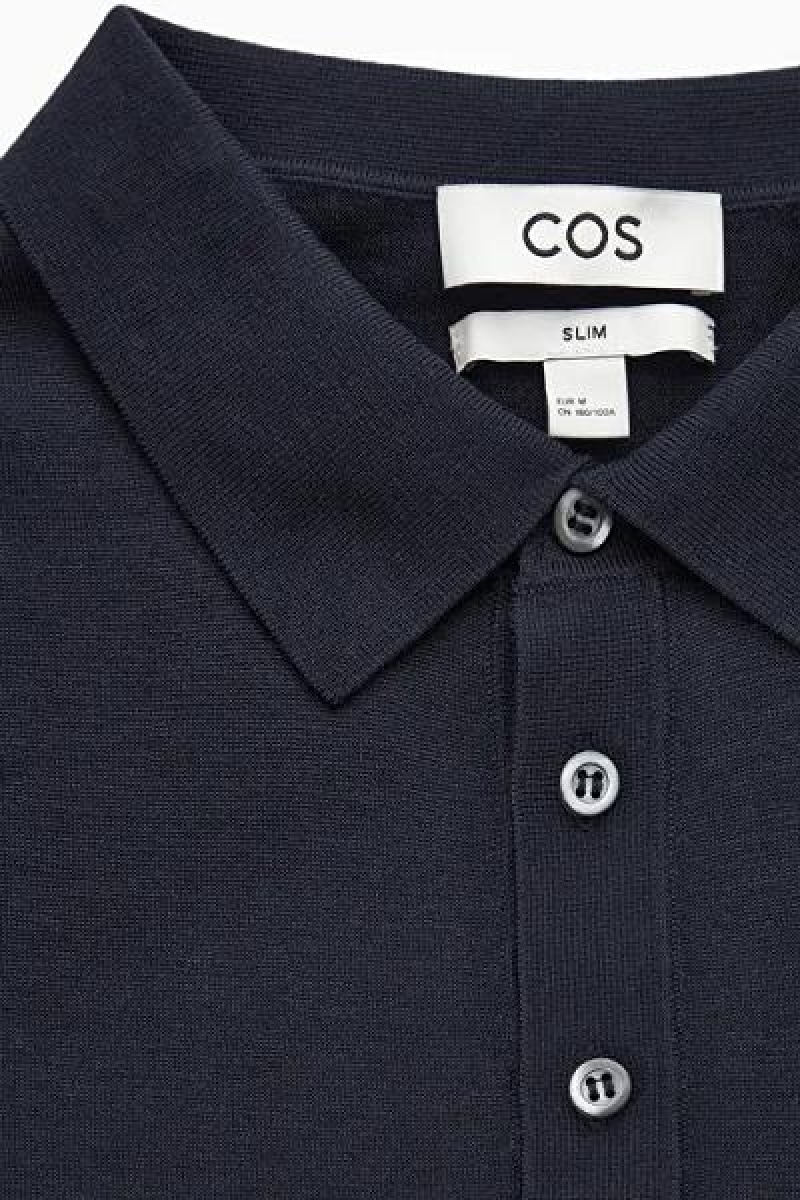 COS Silk-blend Pólóing Férfi Sötétkék | BQY-346189
