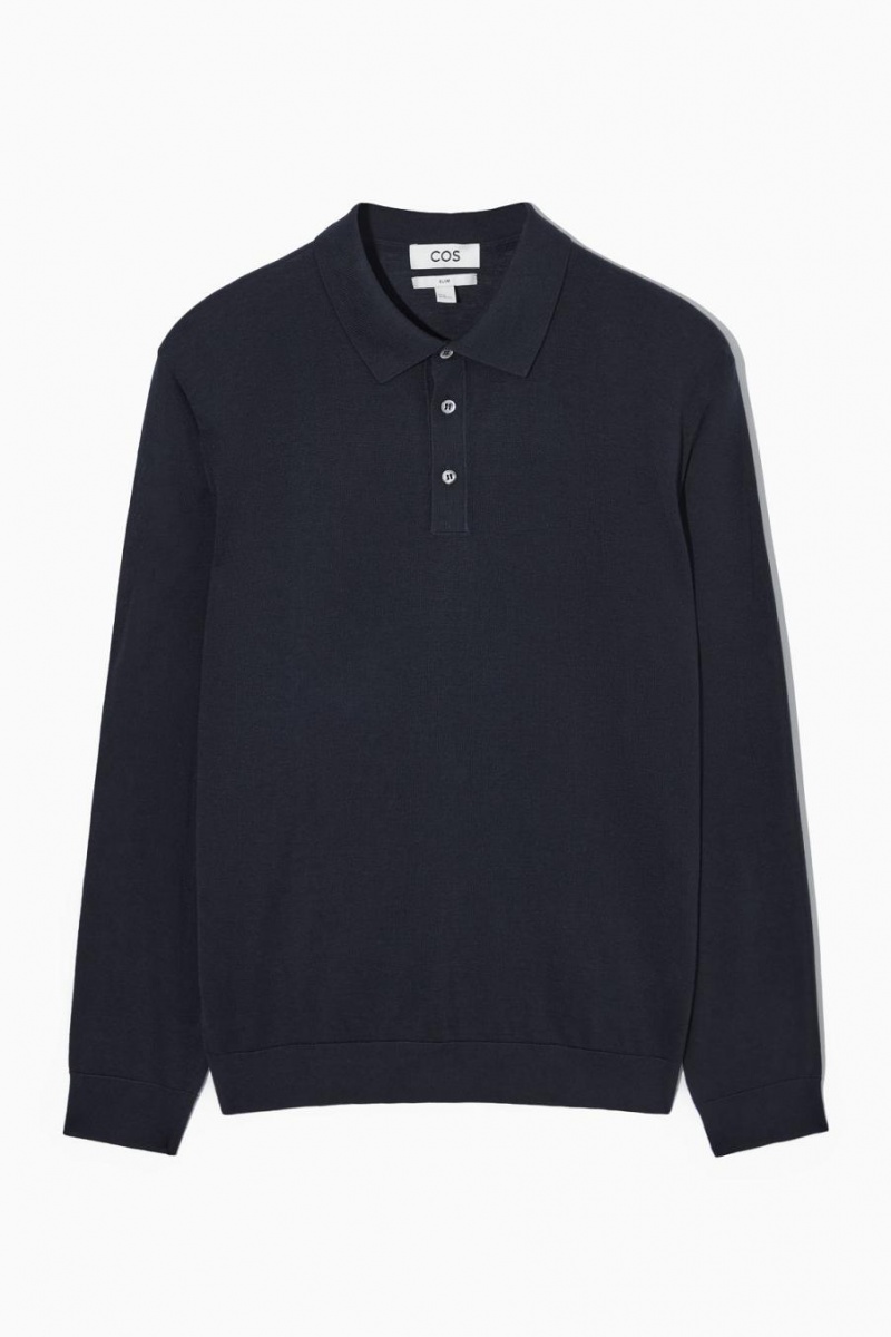 COS Silk-blend Pólóing Férfi Sötétkék | BQY-346189