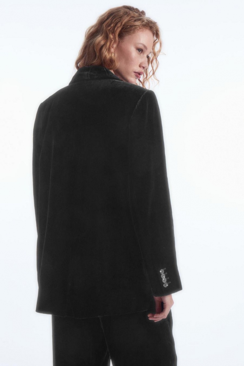 COS Silk-blend Velvet Blézer Női Fekete | HSE-410865