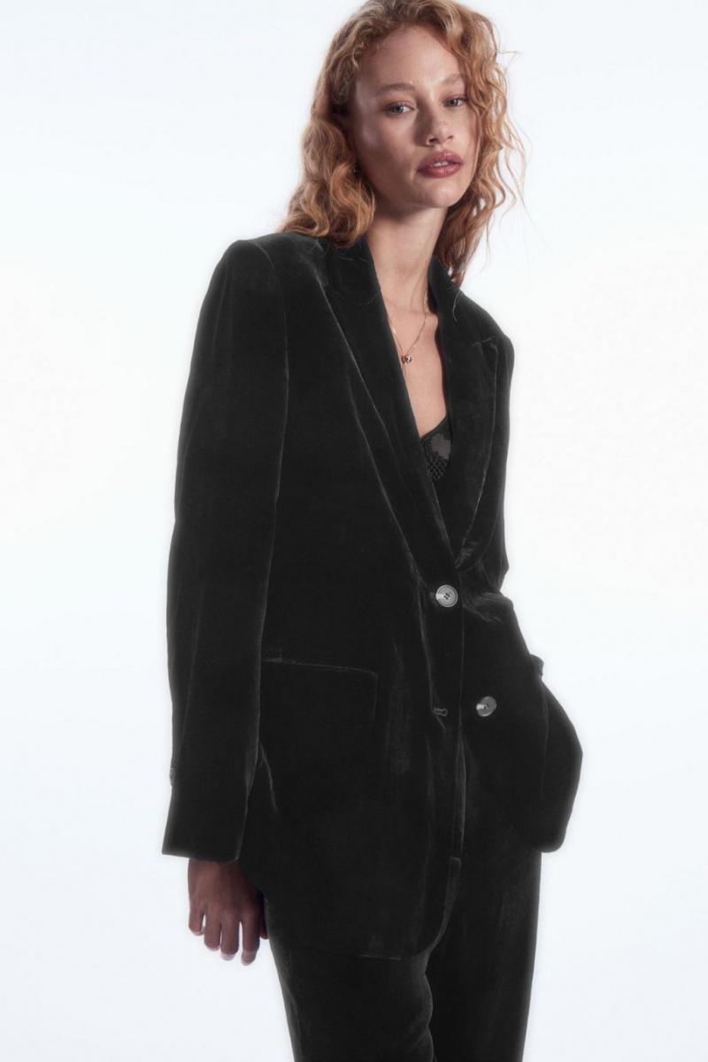 COS Silk-blend Velvet Blézer Női Fekete | HSE-410865
