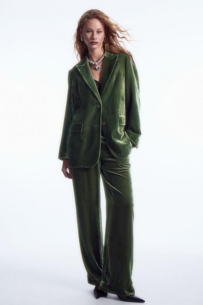 COS Silk-blend Velvet Blézer Női Sötétzöld | GEX-571264