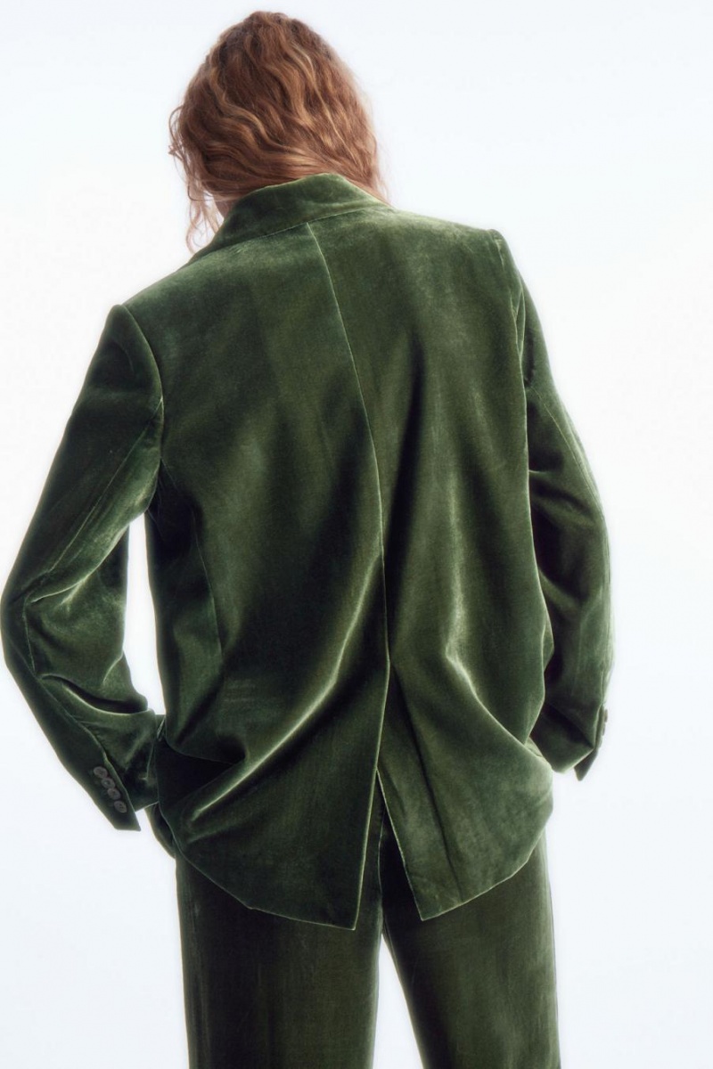 COS Silk-blend Velvet Blézer Női Sötétzöld | GEX-571264