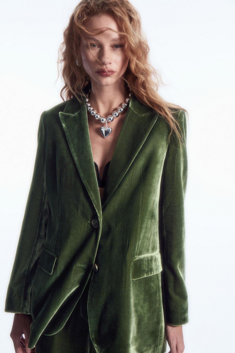 COS Silk-blend Velvet Blézer Női Sötétzöld | GEX-571264