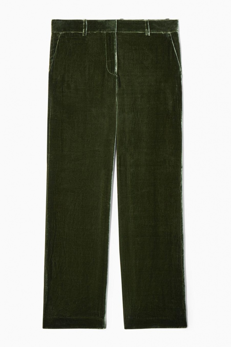 COS Silk-blend Velvet Egyenes-leg Nadrág Női Sötétzöld | DAK-902764