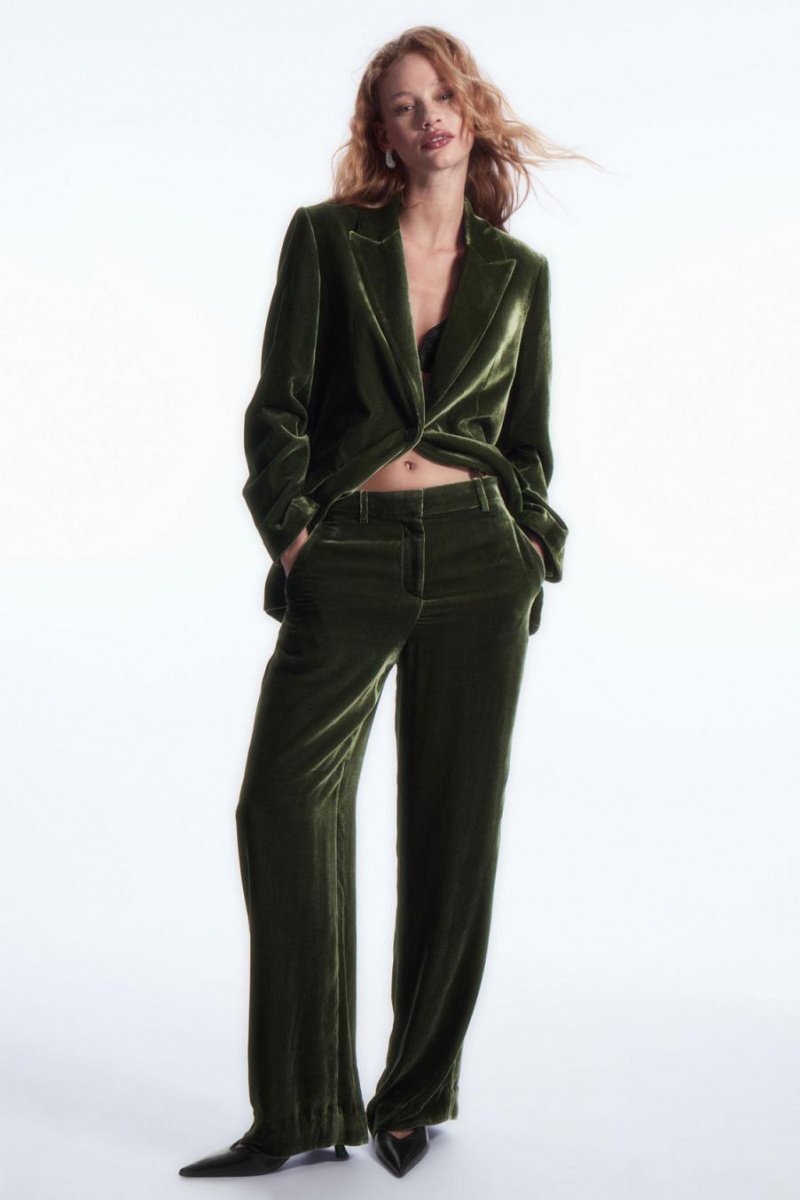 COS Silk-blend Velvet Egyenes-leg Nadrág Női Sötétzöld | DAK-902764