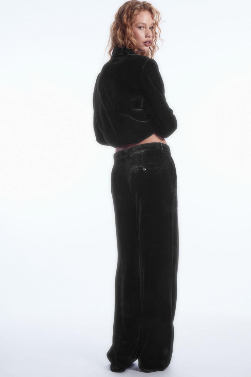 COS Silk-blend Velvet Egyenes-leg Nadrág Női Fekete | HIZ-958306