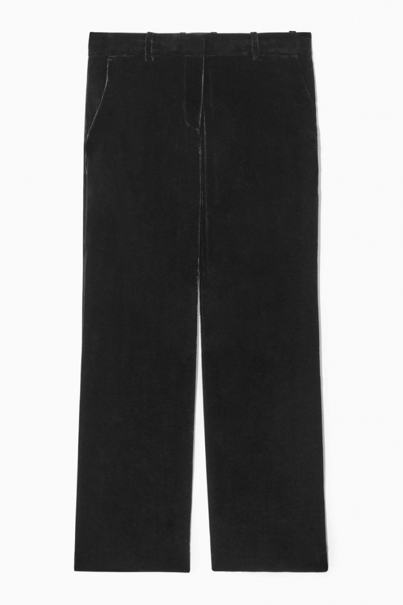 COS Silk-blend Velvet Egyenes-leg Nadrág Női Fekete | HIZ-958306