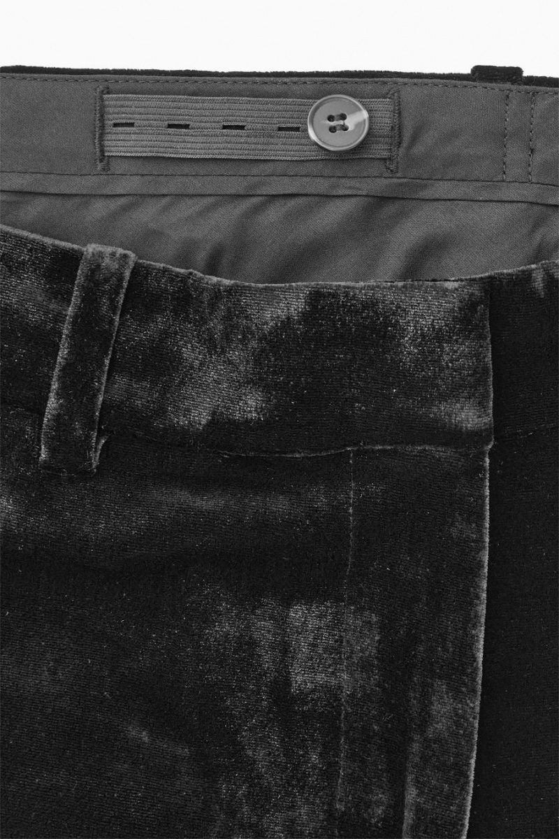 COS Silk-blend Velvet Egyenes-leg Nadrág Női Fekete | HIZ-958306