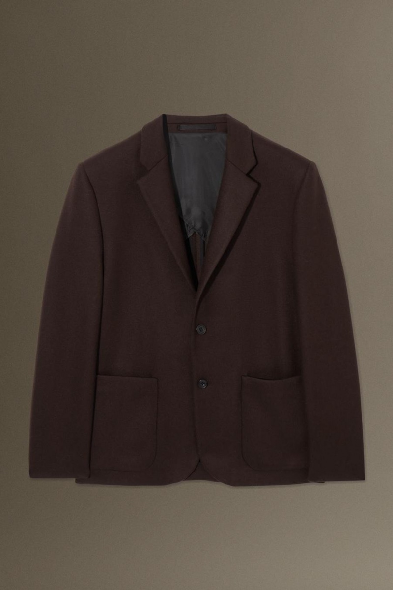 COS Single-breasted Gyapjú-jersey - Relaxed Blézer Férfi Sötétbarna | QWI-803691