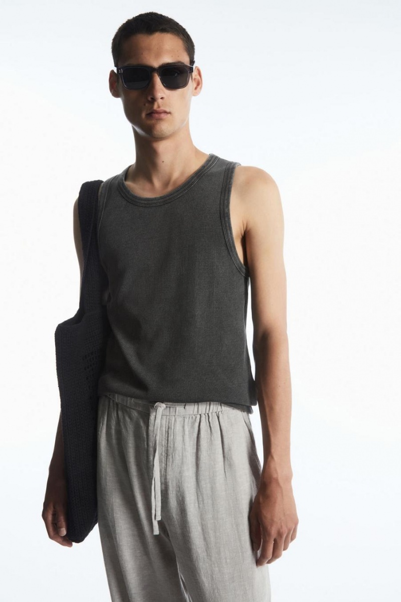 COS Slim-fit Acid-wash Trikó Férfi Fekete | KGS-592048