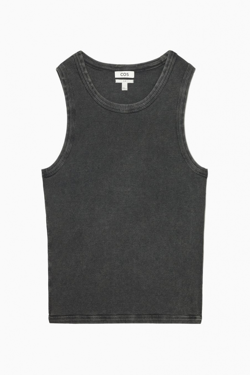 COS Slim-fit Acid-wash Trikó Férfi Fekete | KGS-592048