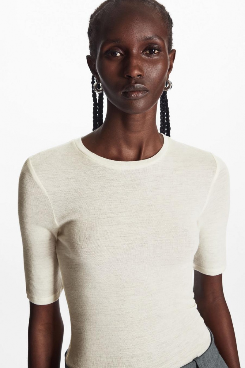 COS Slim-fit Gyapjú Póló Női Fehér | DWF-418250