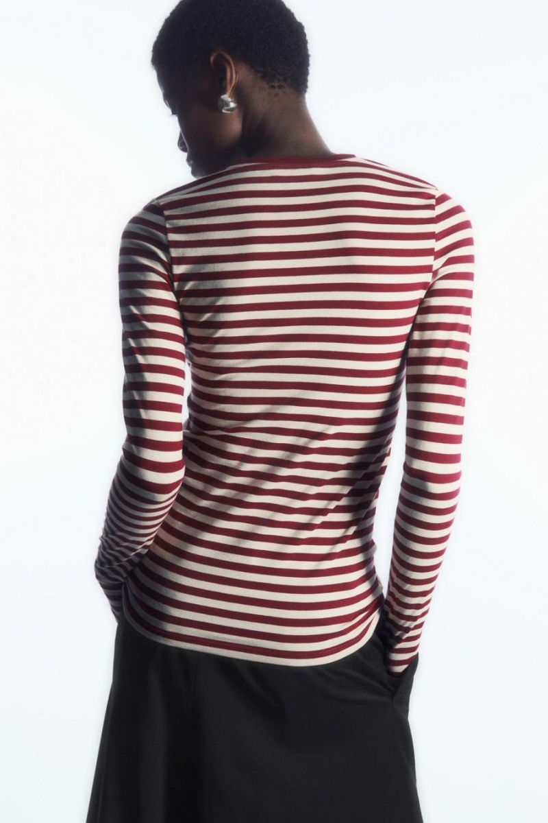 COS Slim-fit Long-sleeve Felső Női Fehér Bordó | FJE-152789
