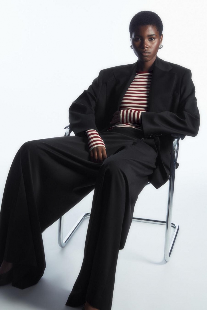 COS Slim-fit Long-sleeve Felső Női Fehér Bordó | FJE-152789