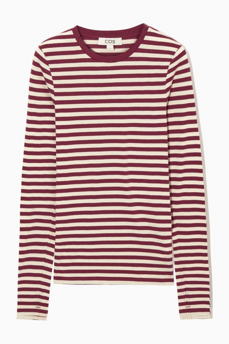 COS Slim-fit Long-sleeve Felső Női Fehér Bordó | FJE-152789