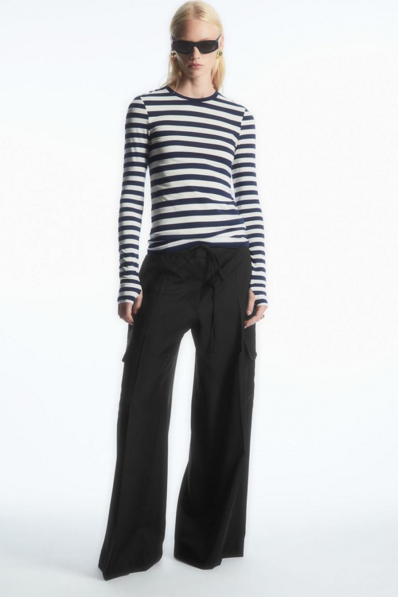 COS Slim-fit Long-sleeve Felső Női Sötétkék | HAR-075186