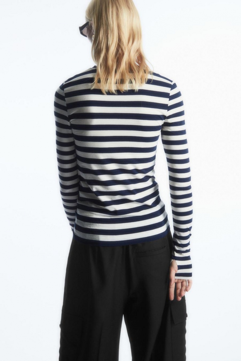 COS Slim-fit Long-sleeve Felső Női Sötétkék | HAR-075186