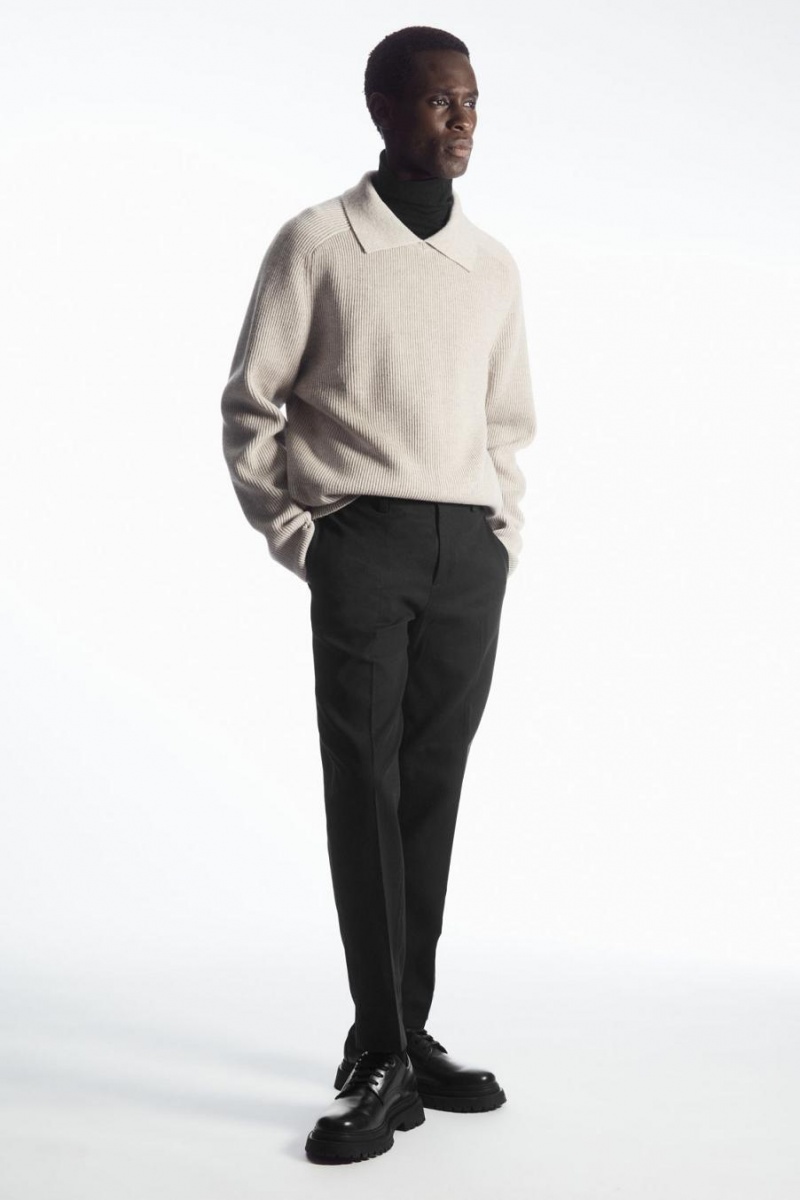 COS Slim-leg Tailored Pamut Nadrág Férfi Fekete | TVO-408751