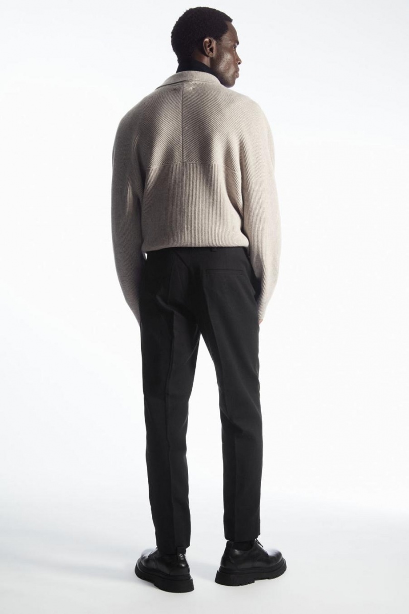 COS Slim-leg Tailored Pamut Nadrág Férfi Fekete | TVO-408751