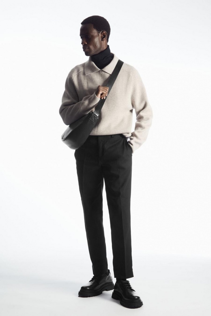 COS Slim-leg Tailored Pamut Nadrág Férfi Fekete | TVO-408751