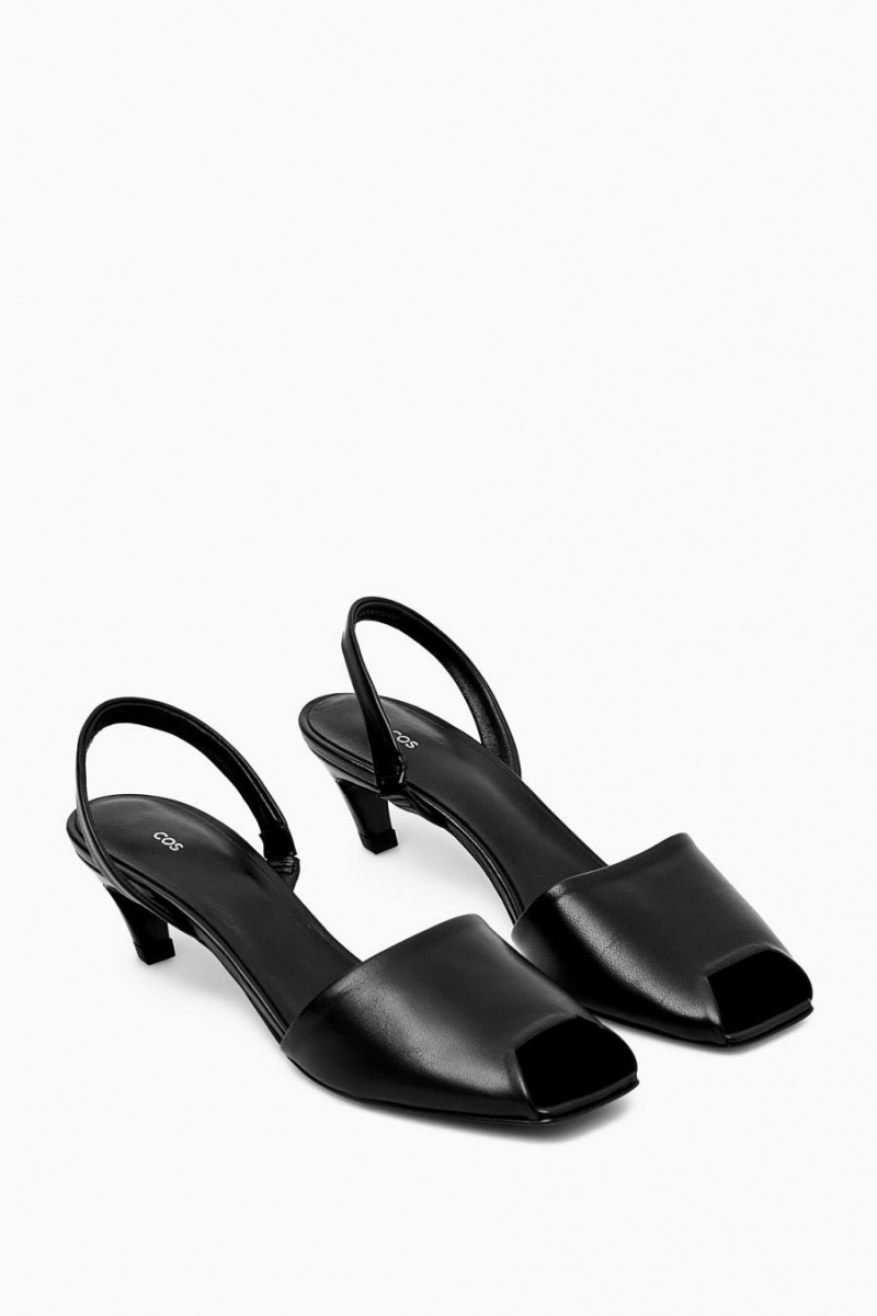 COS Slingback Bőr Szandál Női Fekete | CYT-257639