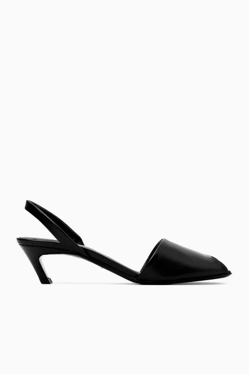 COS Slingback Bőr Szandál Női Fekete | CYT-257639